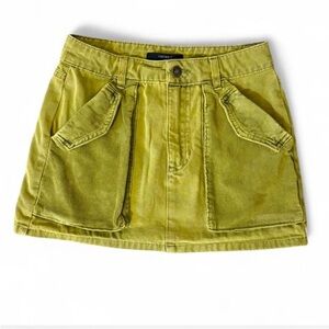 Kiwi Green Cotton & Corduroy Mini Skirt
